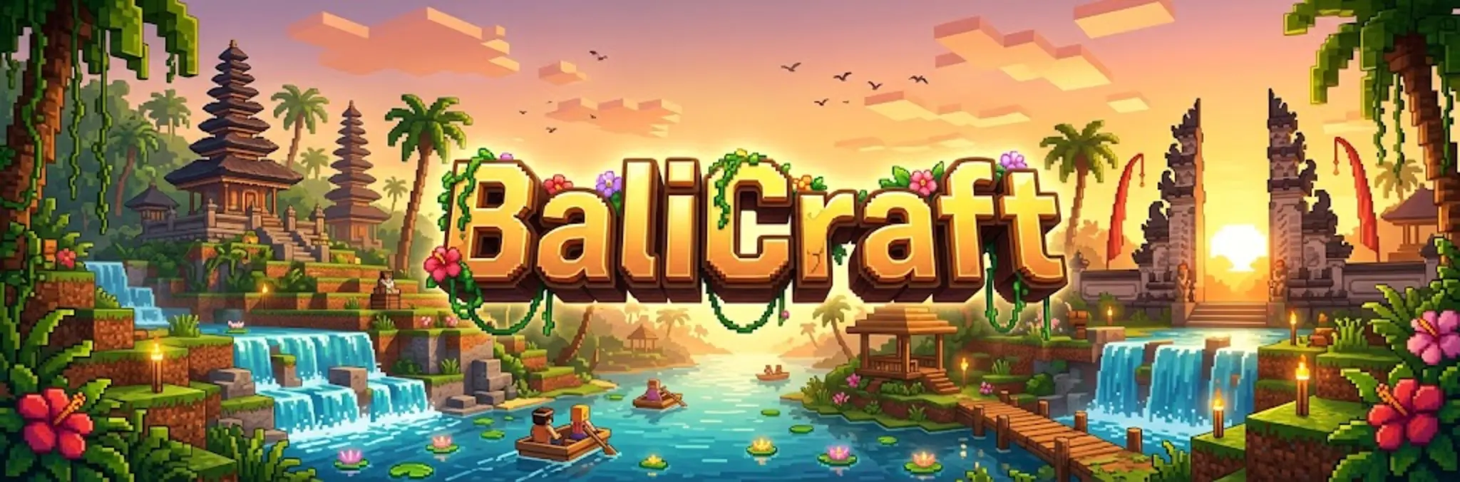 Тропический остров BaliCraft: храмы, водопады и лагуна на закате